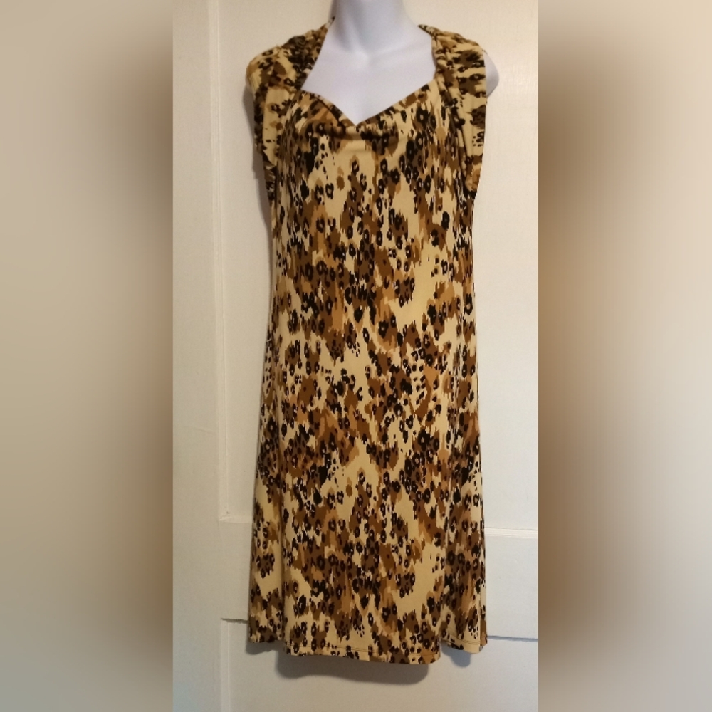 Sleeveless Tan and Brown Leopard Print Dress